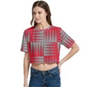 Zigzag Pattern Chevron Red Women s Round Neck Short Sleeve Crop Top View2