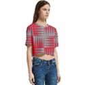 Zigzag Pattern Chevron Red Women s Round Neck Short Sleeve Crop Top View3