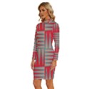 Zigzag Pattern Chevron Red Long Sleeve Shirt Collar Bodycon Dress View2