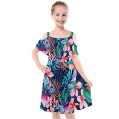 Hawaiian Flowers Hawaii Kids  Cut Out Shoulders Chiffon Dress