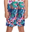 Hawaiian Flowers Hawaii Kids  Basketball Shorts View1