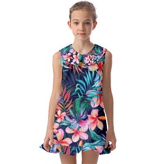 Hawaiian Flowers Hawaii Kids  Pilgrim Collar Ruffle Hem Dress