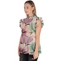 Flowers Pattern Floral Ruffle Collar Short Sleeve Chiffon Top View2