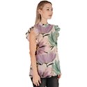 Flowers Pattern Floral Ruffle Collar Short Sleeve Chiffon Top View3