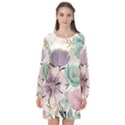 Flowers Pattern Floral Long Sleeve Chiffon Shift Dress  View1