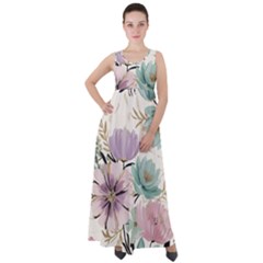 Flowers Pattern Floral Empire Waist Velour Maxi Dress