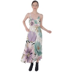 Flowers Pattern Floral Tie Back Maxi Dress