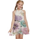 Flowers Pattern Floral Kids  Halter Collar Waist Tie Chiffon Dress View1