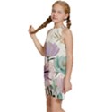 Flowers Pattern Floral Kids  Halter Collar Waist Tie Chiffon Dress View2