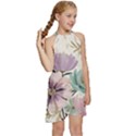 Flowers Pattern Floral Kids  Halter Collar Waist Tie Chiffon Dress View3