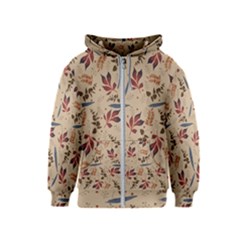 Leaves Pattern Teal Seamless Fall Kids  Zipper Hoodie