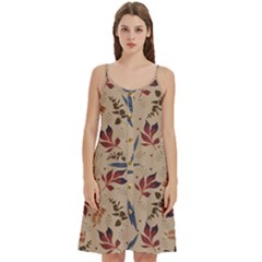 Leaves Pattern Teal Seamless Fall Women s Spaghetti Strap Pullover Cami Dress
