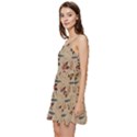 Leaves Pattern Teal Seamless Fall Short Frill Dress View2