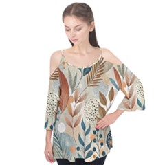 Leaves Pattern Flora Flutter Sleeve T-shirt