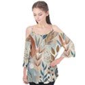 Leaves Pattern Flora Flutter Sleeve T-Shirt View1
