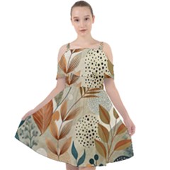 Leaves Pattern Flora Cut Out Shoulders Dress