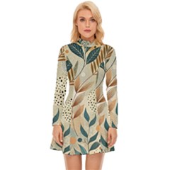 Leaves Pattern Flora Long Sleeve Velour Longline Dress