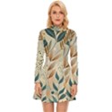 Leaves Pattern Flora Long Sleeve Velour Longline Dress View1