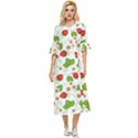 Strawberry Fruit Pattern Leaves Double Cuff Midi Dress View1