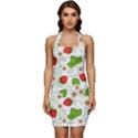 Strawberry Fruit Pattern Leaves Sleeveless Wide Square Neckline Ruched Bodycon Dress View1