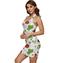 Strawberry Fruit Pattern Leaves Sleeveless Wide Square Neckline Ruched Bodycon Dress View2