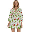 Strawberry Fruit Pattern Leaves V-Neck Placket Mini Dress View1