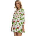 Strawberry Fruit Pattern Leaves V-Neck Placket Mini Dress View2