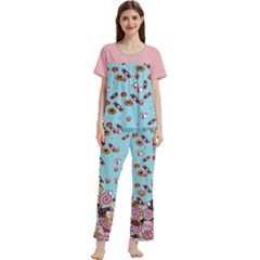 Sweet Dessert Blue Women s Short Sleeve Long Pants Cozy Lounge Set