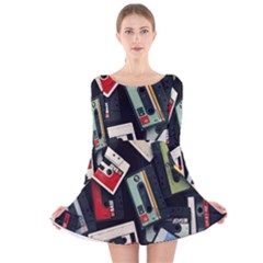 Abstract Case Long Sleeve Velvet Skater Dress