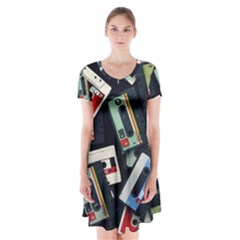 Abstract Case Short Sleeve V-neck Flare Dress