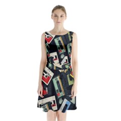 Abstract Case Sleeveless Waist Tie Chiffon Dress