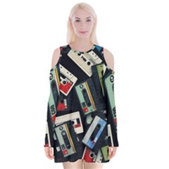 Abstract Case Velvet Long Sleeve Shoulder Cutout Dress