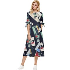 Abstract Case Bow Sleeve Chiffon Midi Dress