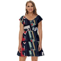 Abstract Case Short Sleeve Tiered Mini Dress