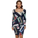 Abstract Case Women Long Sleeve Ruched Stretch Jersey Dress View1