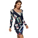 Abstract Case Women Long Sleeve Ruched Stretch Jersey Dress View2