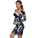 Abstract Case Women Long Sleeve Ruched Stretch Jersey Dress View3