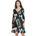 Abstract Case Long Sleeve V-neck skater dress with Pockets View1