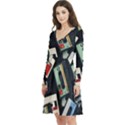 Abstract Case Long Sleeve V-neck skater dress with Pockets View2