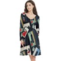 Abstract Case Long Sleeve V-neck skater dress with Pockets View3