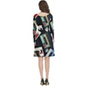 Abstract Case Long Sleeve V-neck skater dress with Pockets View4