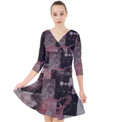 Aesthetic , Aesthetic, Dark Quarter Sleeve Front Wrap Dress