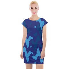 Blue Camouflage Pattern Cap Sleeve Bodycon Dress