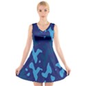 Blue Camouflage Pattern V-Neck Sleeveless Dress View1