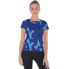 Blue Camouflage Pattern Short Sleeve Sports Top 
