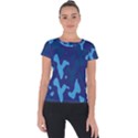 Blue Camouflage Pattern Short Sleeve Sports Top  View1