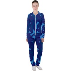 Blue Camouflage Pattern Casual Jacket And Pants Set
