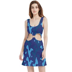 Blue Camouflage Pattern Velour Cutout Dress