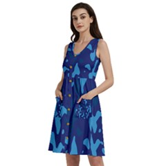 Blue Camouflage Pattern Sleeveless Dress With Pocket