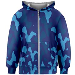 Blue Camouflage Pattern Kids  Zipper Hoodie Without Drawstring